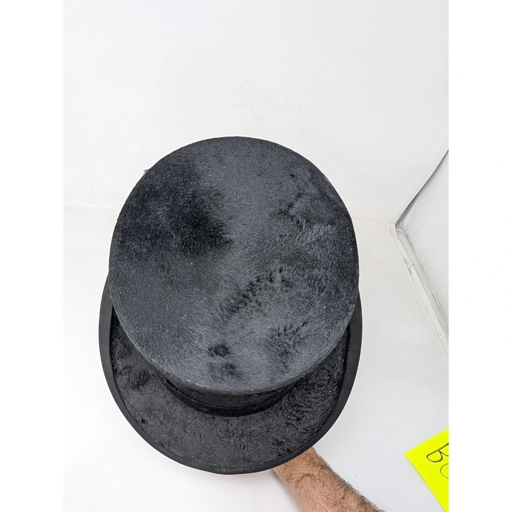 Antique Top Hat Size 7 Beaver Fur Felt Men's 1918 Black Vintage USA Made Worn